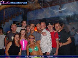 Ray, Elly, Tara, Iain, Michaela, James, Tasha, Becky, Kev, ? & Nice1bruvva - ClubTheWorld in Ibiza (31st August - 14th September 2002)