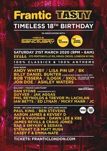 Frantic & Tasty Present Timeless 18th Birthday (Saturday 21st March 2020)