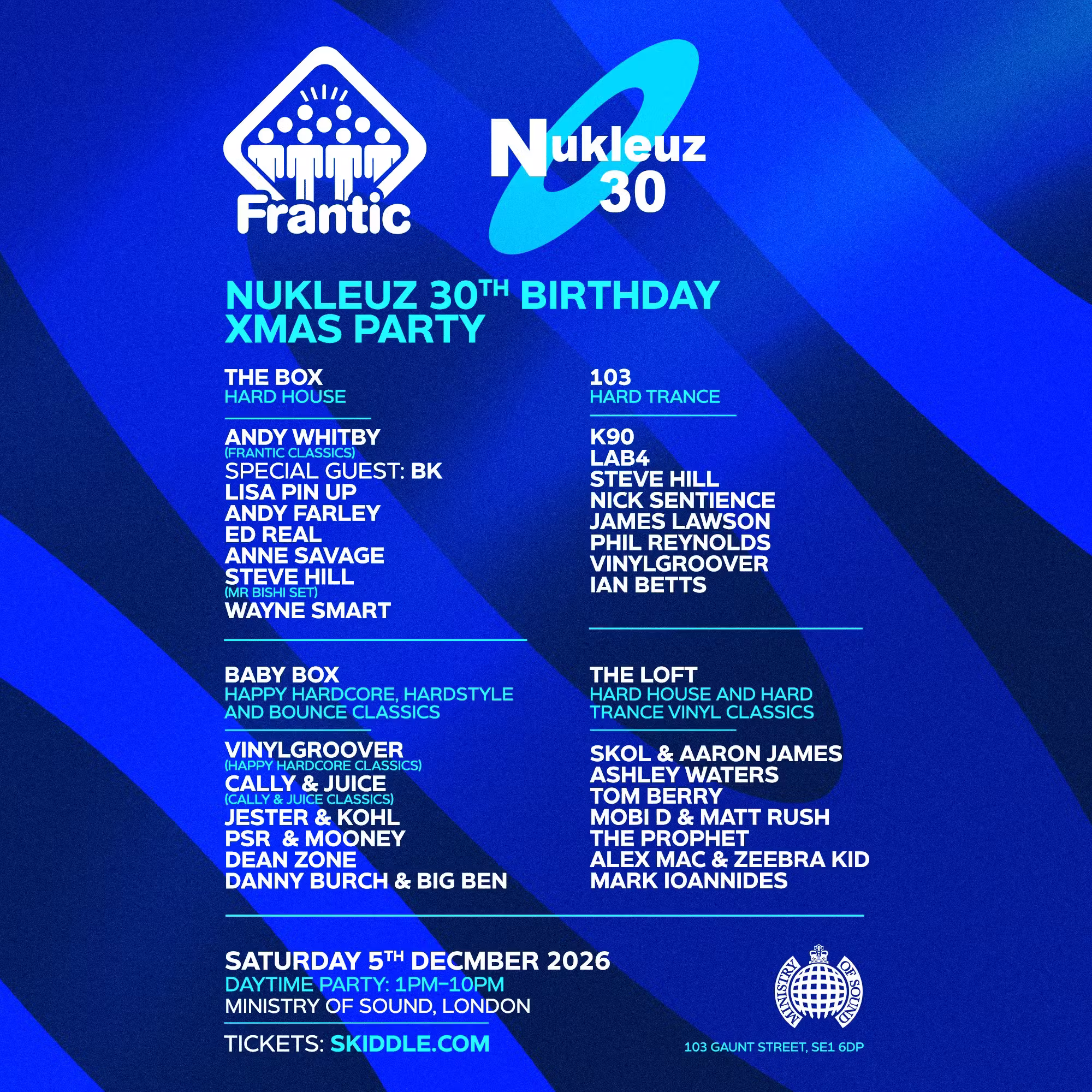 Frantic & Nukleuz present Nukleuz 30th Birthday Xmas Party (Saturday 5th December  2026, 13:00 - 22:00)